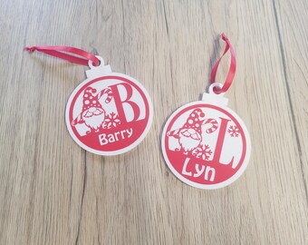 Personalised christmas gnome, Christmas tree decorations, tree ornaments 10cm acrylic bauble,