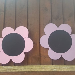 4 x Flower shaped outdoor chalkboards, pastel shades, garden toys, preschool, early years learning, blackboard