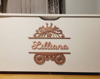 Name, letters, princess carriage, cinderella, embellishments, toy box, toy box decorations, wooden name, 6mm