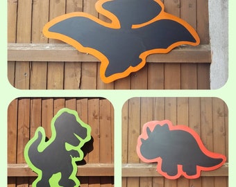 Set of 3, dinosaur shaped outdoor chalkboards, garden toys, preschool, early years learning, TRex, pteradactyl, triceratops