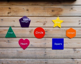 Set of sensory shapes, sensory wall, wooden or acrylic shapes, shatterproof, letter recognition, early years maths, colour board, outdoor