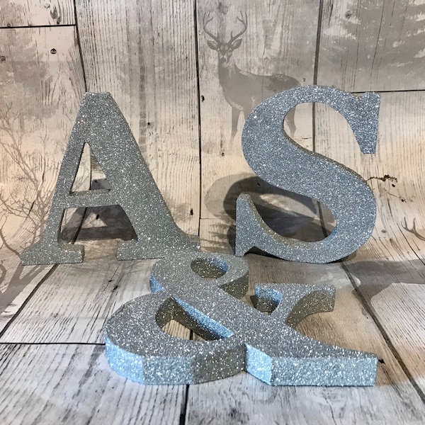 Freestanding glittered letters, numbers and symbols, wedding table, cake table, centrepieces, 10cm tall, bedroom accessories