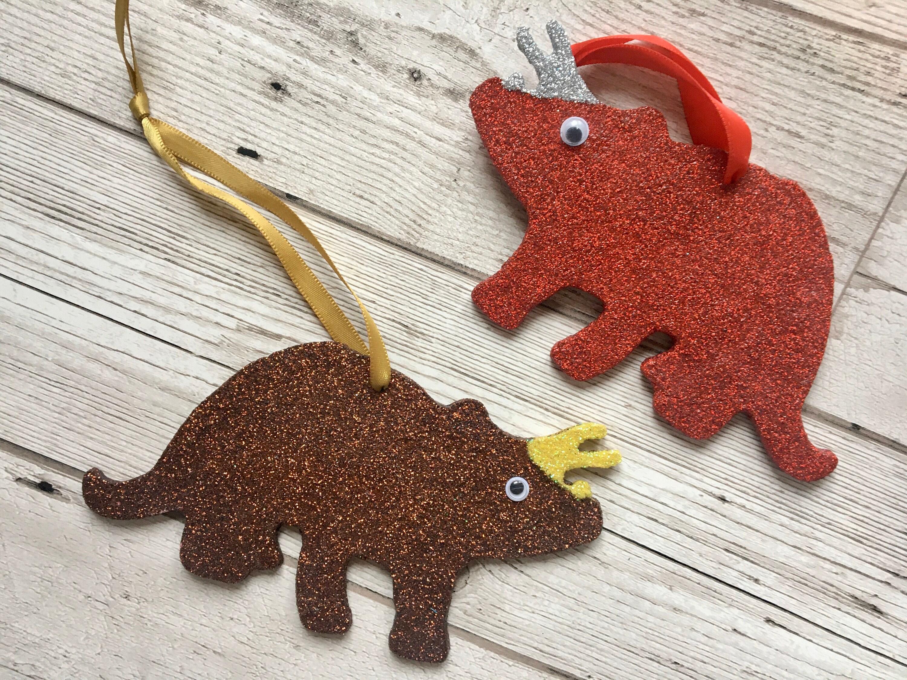 Christmas tree decorations dinosaur glitter personalised | Etsy