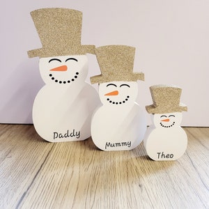 Freestanding snowman family , Christmas decorations, various sizes, Xmas ornaments, personalised gifts