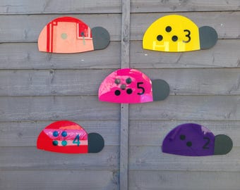Acrylic number lady birds, chalkboard rainbow, learning resources, outdoor sign, preschool, number board
