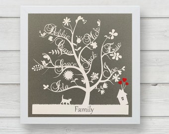 Family Tree Paper cut with red hearts