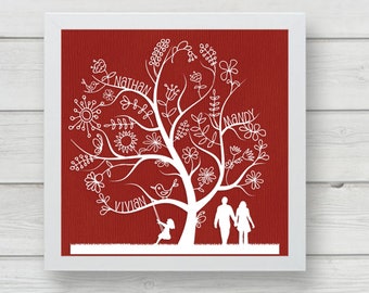 Personalised papercut family tree - doodle design