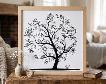 Personalised papercut family tree - doodle design