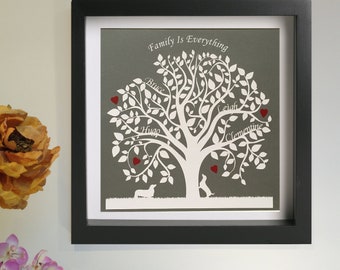 Family tree paper cut - wedding anniversary or birthday gift