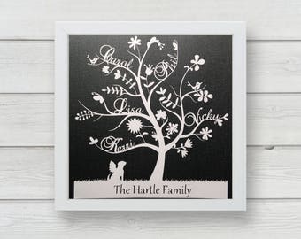 Papercut Family Tree - personalised gift with details of your choice