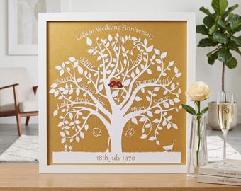 Family tree paper cut - golden wedding anniversary
