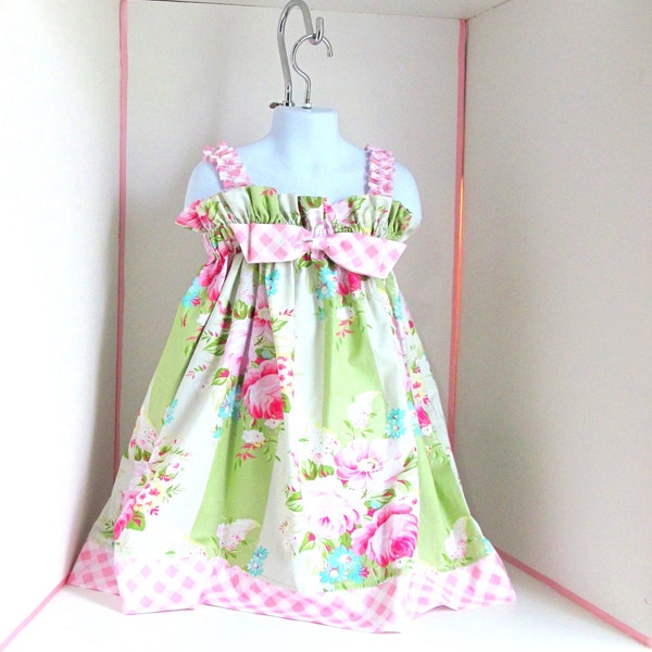 Girls dress, size 5, girls party dress, girls clothing,  girls clothes, girls summer dres, girls shabby chic- pink green floral.