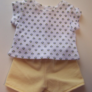 Bee T-Shirt and yellow shorts - Fits 18 inch Girl and Boy dolls