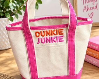 Canvas tote bag, small canvas tote bag, coffee lovers tote bag, dunkie junkie canvas tote bag, bridesmaid bag, wedding bag, coffee bag,