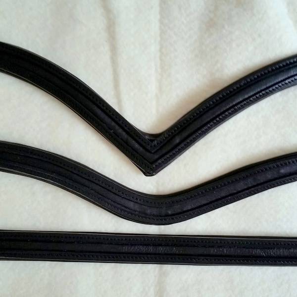 LARGE 2" Bridle Loop (Double Bridle) Black Padded Leather Empty Channel Brow Bands-Cob/Horse/Warmblood