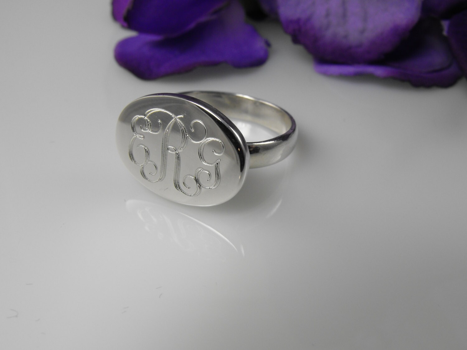 Sterling Monogram Ring, Engraved Initial Ring, Sterling Silver ...