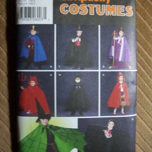 Simplicity 5927 Child Size 3-8 cape, robe & headpieces for costumes. King, magician,devil, vampire, Little Red Riding Hood, witch. FF, uncut
