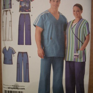 Simplicity 4101 womens and men&#39;s(Size AA s-m-l) and (Size BB xl, xxl, xxxl) scrubs. Easy-to-sew.  Factory folded, uncut.