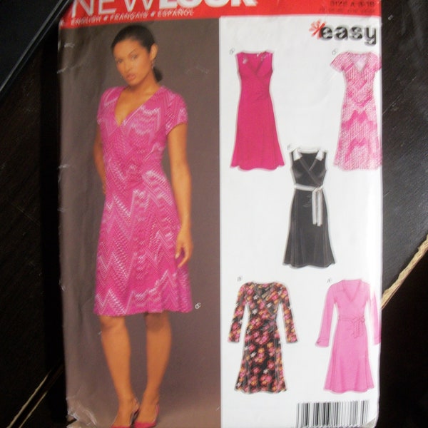 New Look 6429 sewing pattern Misses size A 8-18 dresses w/neckline & sleeve variations.  FF, uncut.