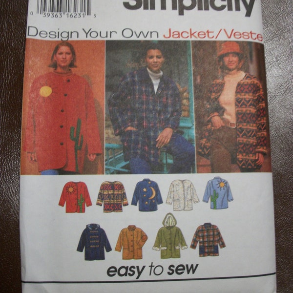 Simplicity 9287 Misses size AA (xs, s, m) jacket.  Design-Your-Own. With or without detachable hood.  Easy To Sew! Factory Folded, uncut.
