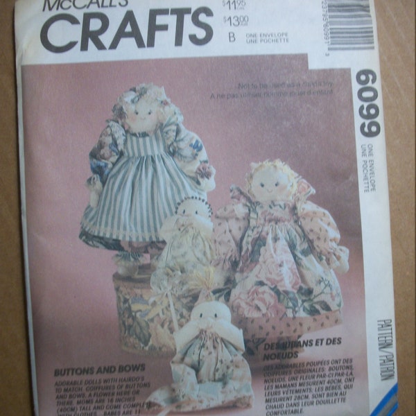 McCall 6099 Country Novelty Hair Dolls and Babies.  16" girl doll and 11" Babies with clothes.  Factory folded, uncut.