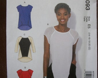 McCall M7093 Misses size E5 14-16-18-20-22 Semi-fitted and pullover Tops and Tunics.  Factory folded, uncut.