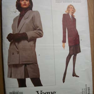 Vogue 2975 Misses size 14-16-18 jacket, skirt and belt.  Hartnell of London.  Vogue Designer Original.  Factory folded, uncut