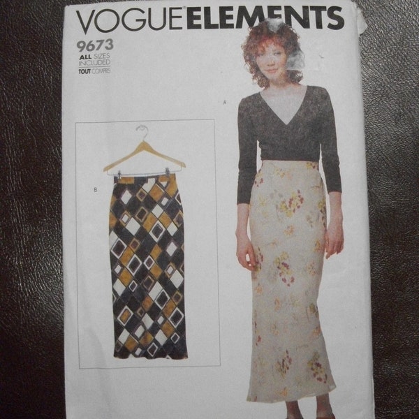 Vogue 9673 Miss/Miss Petite sizes 6, 8-10, 12-14, 16-18, 20-22 Skirt. Below mid-calf or above ankle.  Factory Folded, uncut.