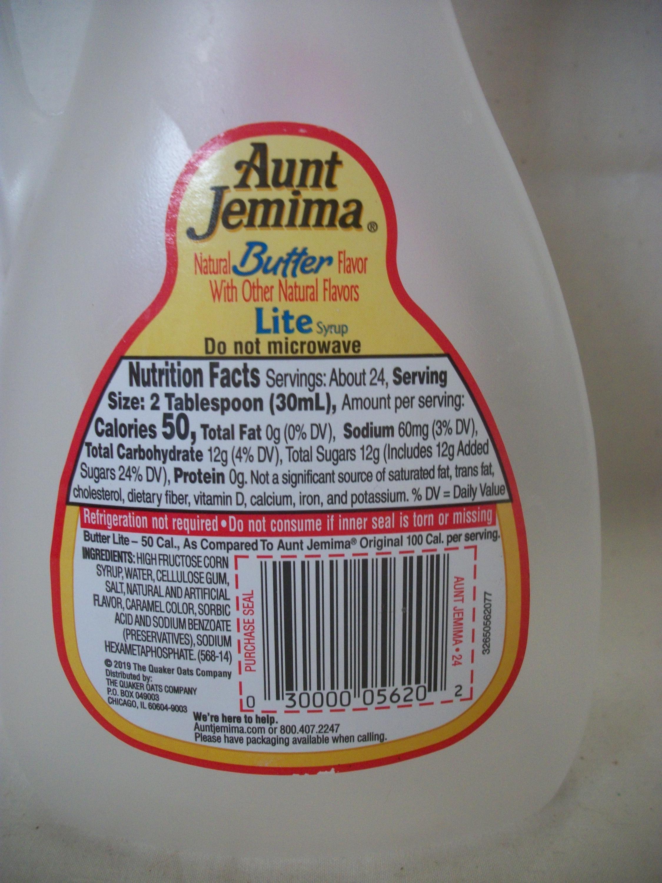 Aunt Jemima 24 Ounce Natural Butter Flavors Lite Syrup. Empty Bottle. - Etsy, image size:2250x3000