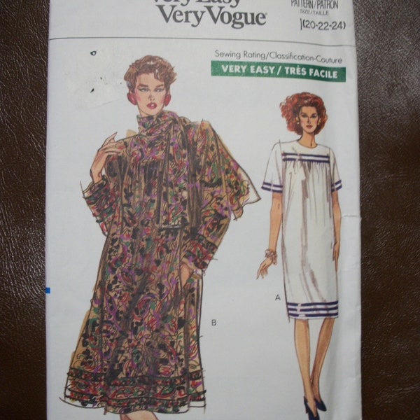 Vogue 7553 Misses/half size dresses.  size 20-22-24   Loose fitting, A-line, below mid-knee. Has adjustment lines for 1/2 sizes. FF.