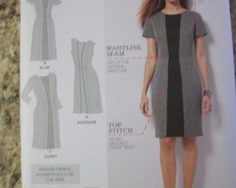 Simplicity 1060 Misses (Size 10-12-14-16-18)  dress with individual pattern pieces for slim, average & curvy and B,C,D,DD cup sizes. UNCUT