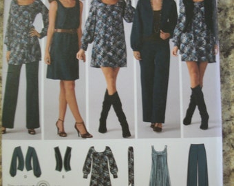 Simplicity 3539 Misses/Miss Petite  (SIze K5 8,10,12,14,16) easy-to-sew pants, dress or mini-dress with belt and jacket or vest