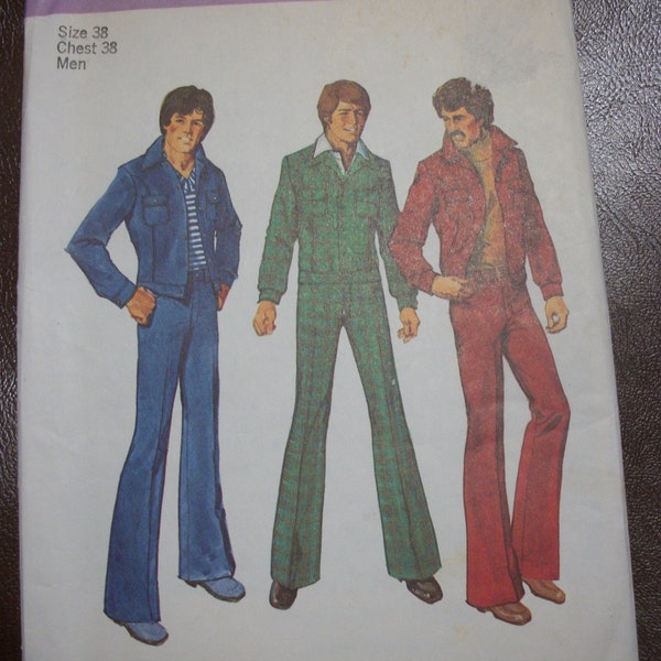 Simplicity 6593 Mens size 38  1970s unlined jacket and jeans.  Factory folded, uncut