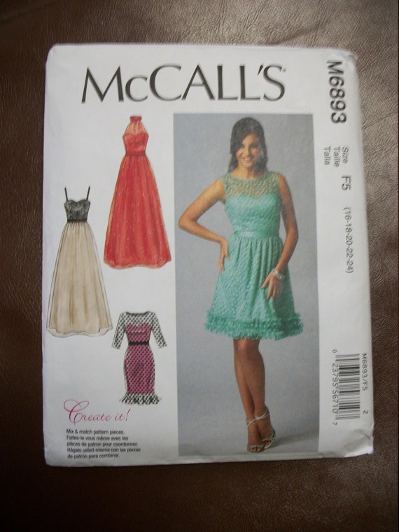 McCall M6893 Misses size F5 (16-18-20-22-24) formal dresses/gowns. Mix &  Match pattern pieces. Factory folded, uncut.