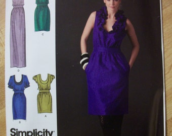 Simplicity 2497 Cynthia Rowley Misses (sizes D5,4, 6, 8, 10, 12)and (P5 12,14,16,18,20) dress in three lengths with neckline variations