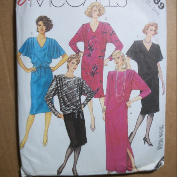 McCall 2189 Misses size 24 1/2 dress or top, skirt and tie belt.  Straight dress in 2 lengths.  EASY!  Factory folded, uncut.