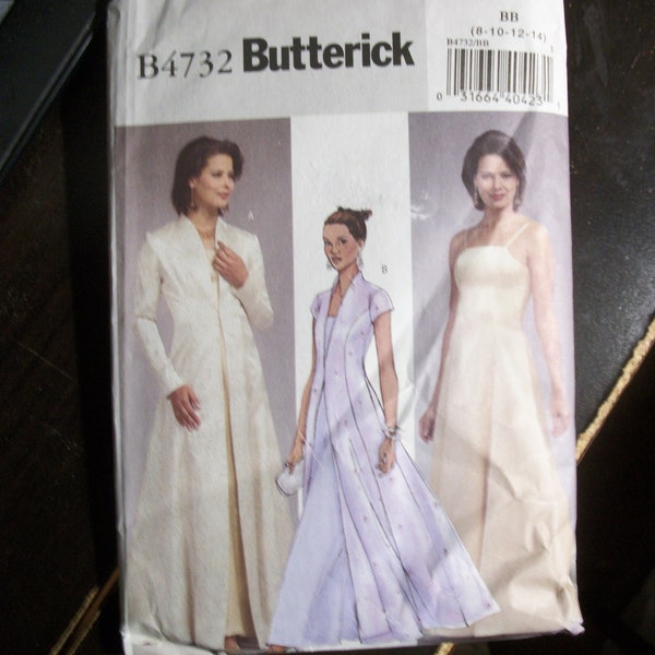 Butterick B4732 sewing pattern Miss/Miss Petite size BB 8-14 Coat and Dress - floor length. FF, uncut