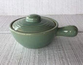 Vintage stoneware crock Soup bowl w handle vintage green pottery bowl brown ware Pottery salt glaze French onion bowl dishes green crock