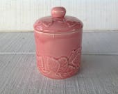 vintage Bordallo Pinheiro Strawberry leaf Pink Canister Portuguese pottery Portugal pottery jar vintage pink smal canister farmhouse