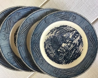 Set of 4 Vintage Currier and Ives 10 Inch Dinner Plate ~ 1960s