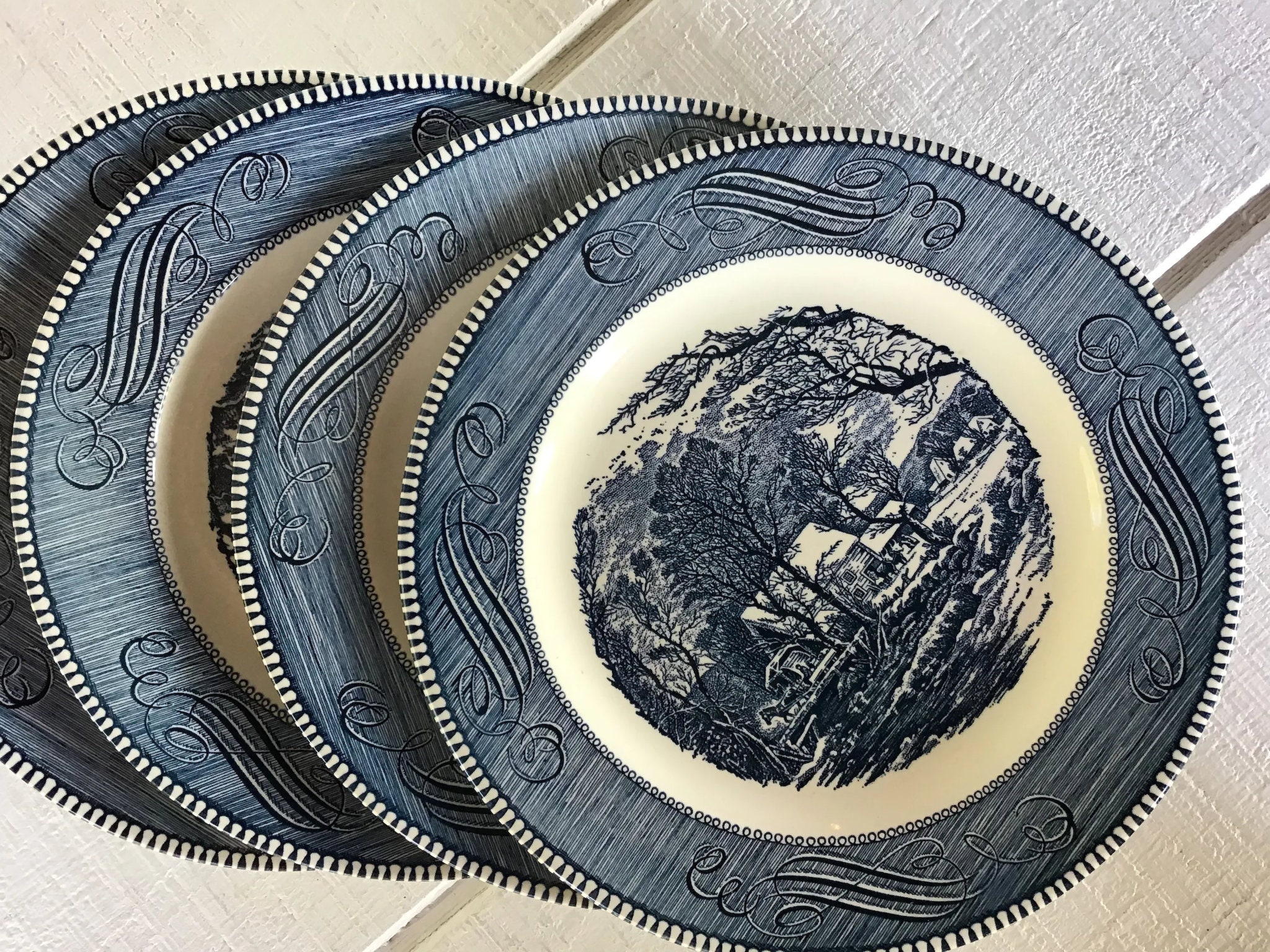 Set of 4 Vintage Currier and Ives 10 Inch Dinner Plate ~ 1960s