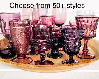 Vintage Purple Goblet: Choice of Style wine glass water goblet pressed glass goblets amethyst goblets