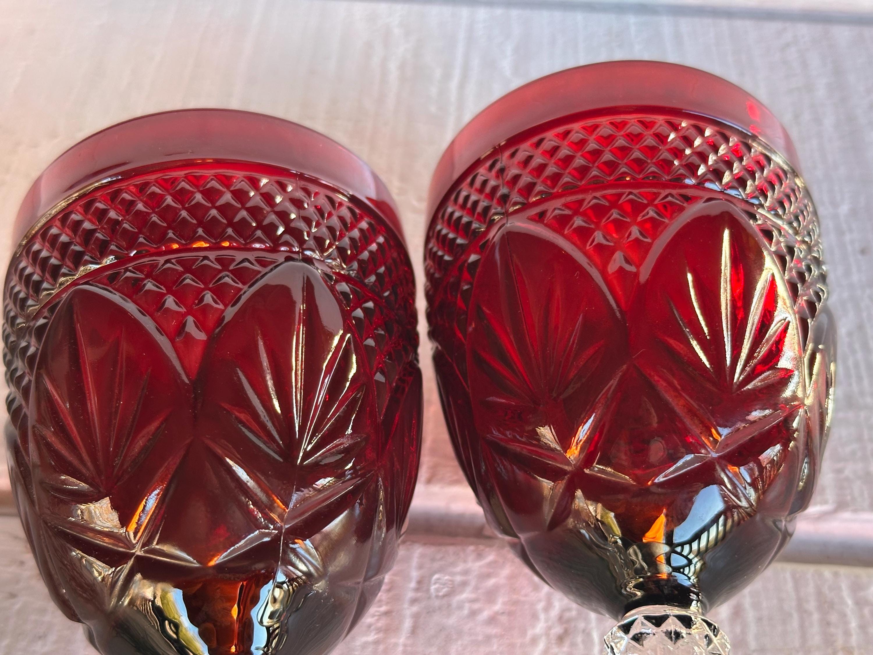 Antique Ruby Red Water Goblet Cristal D'arques-duran Cristal D