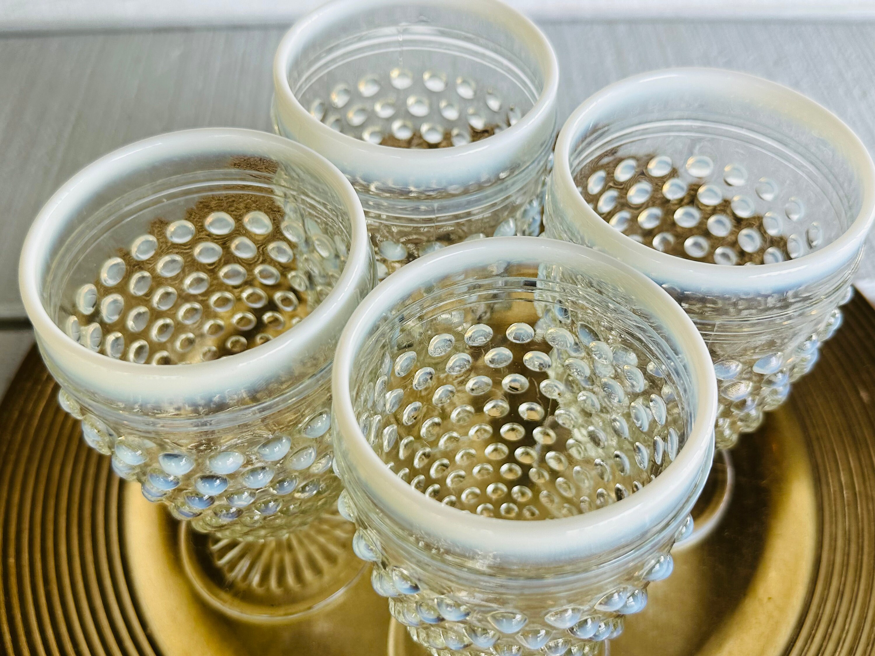 Anchor Hocking Moonstone Water Goblets Set of 6 1940s Opalescent