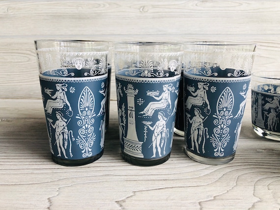 1910年頃 ベネチアングラス◆アールデコ コバルトブルー銀彩ガラス グラス1客 Vintage 1950s Mid Century Jeanette Greek Corinthian Blue Wedgwood