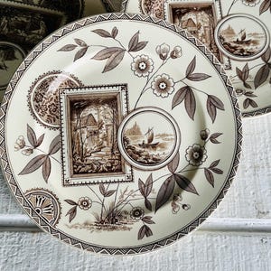 Antique Wedgwood Louise Plate Set: Brown Transferware, Cottagecore