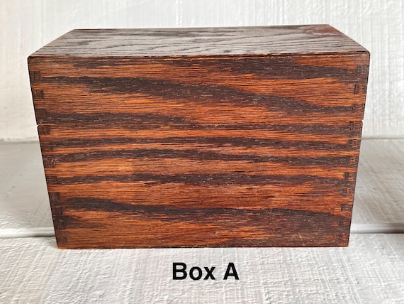 Vintage 1960s Oak Veneer Dovetail Recipe Box by Harry C. Hedberg