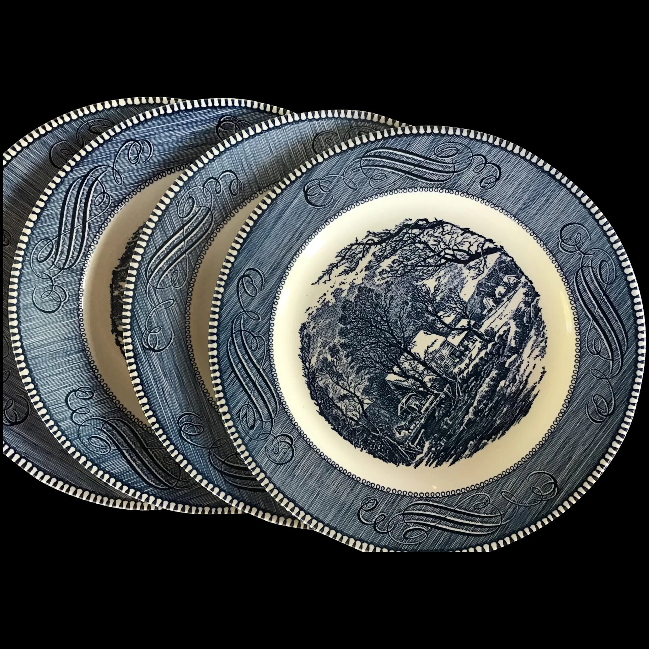 Set of 4 Vintage Currier and Ives 10 Inch Dinner Plate ~ 1960s