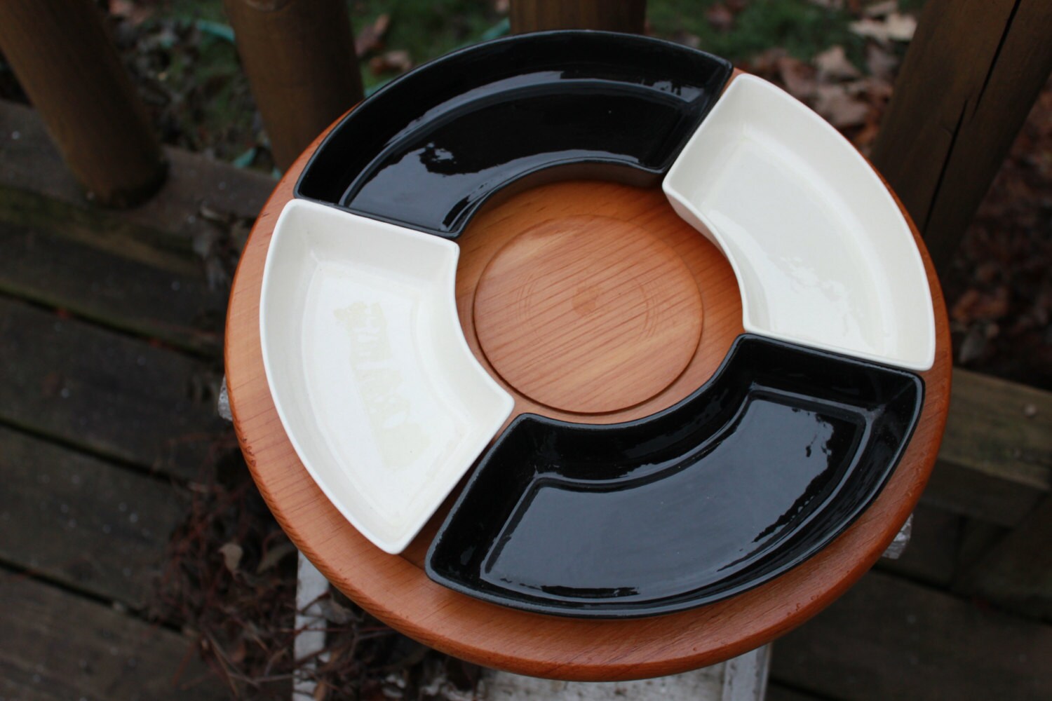 MCM serving dishes vintage lazy susan divided relish tray