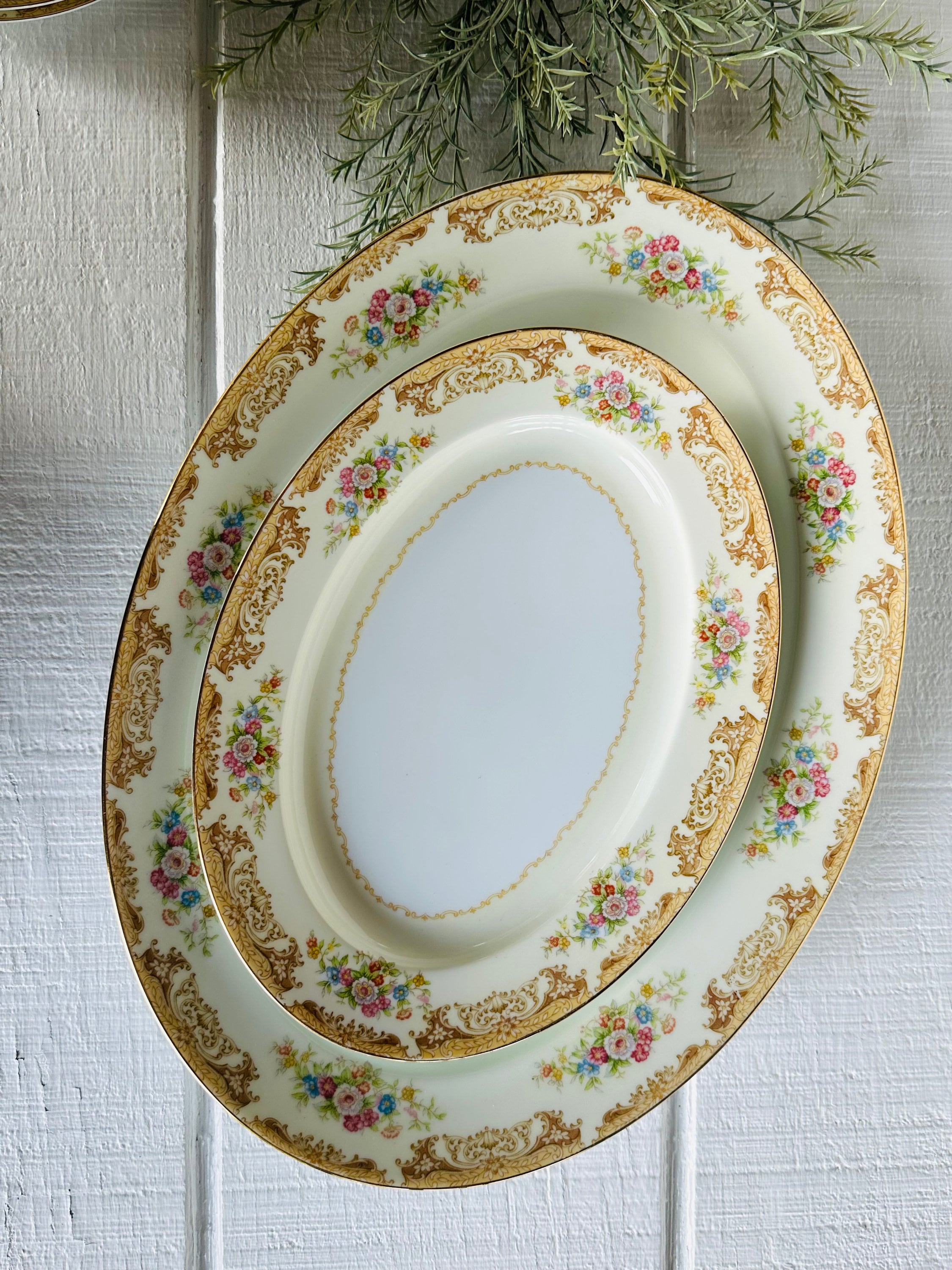 1930s 1940s Noritake Japan Floral Platters - Yellow and Brown